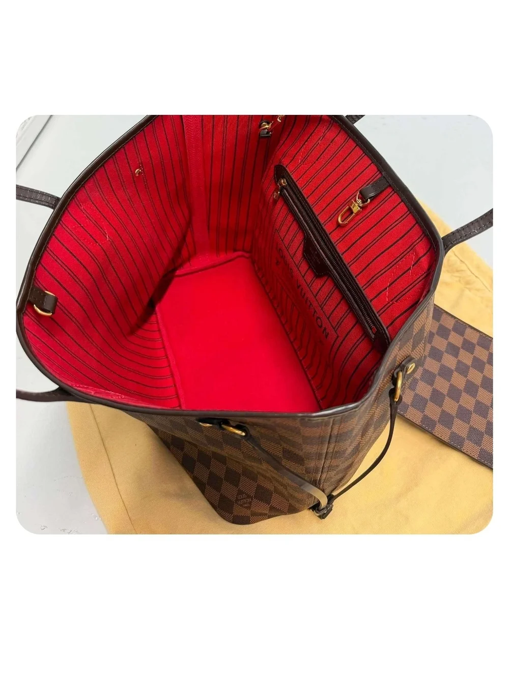 MM SIZE Louis Vuitton Damier Ebene Tote with Pouch - Brown